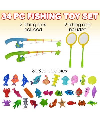 Fishing Toys Set for Toddlers Magnetic Fishing Set with Rods Nets Bag and 30 Aquatic Toys Interactive Fishing Game for Kids S...