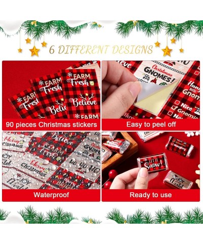 90 Pieces Christmas Candy Bar Decoration Red and Black Plaid Mini Candy Chocolates Bar Wrapper Stickers Merry Christmas Candy...