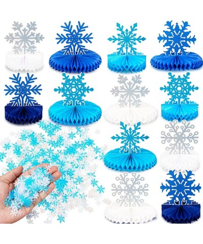 Snowflake Winter Wonderland Frozen Party Decorations Blue-12Pcs Snowflake Honeycomb Centerpieces and 600pcs mini Snowflake co...