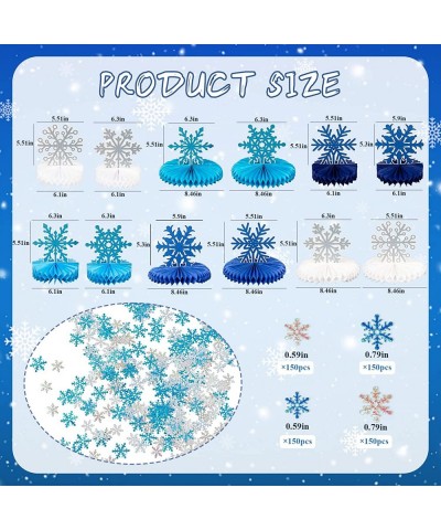 Snowflake Winter Wonderland Frozen Party Decorations Blue-12Pcs Snowflake Honeycomb Centerpieces and 600pcs mini Snowflake co...