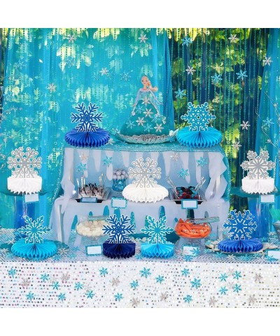 Snowflake Winter Wonderland Frozen Party Decorations Blue-12Pcs Snowflake Honeycomb Centerpieces and 600pcs mini Snowflake co...