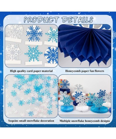 Snowflake Winter Wonderland Frozen Party Decorations Blue-12Pcs Snowflake Honeycomb Centerpieces and 600pcs mini Snowflake co...