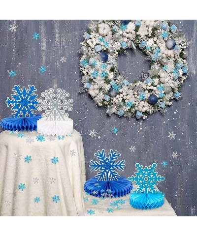 Snowflake Winter Wonderland Frozen Party Decorations Blue-12Pcs Snowflake Honeycomb Centerpieces and 600pcs mini Snowflake co...