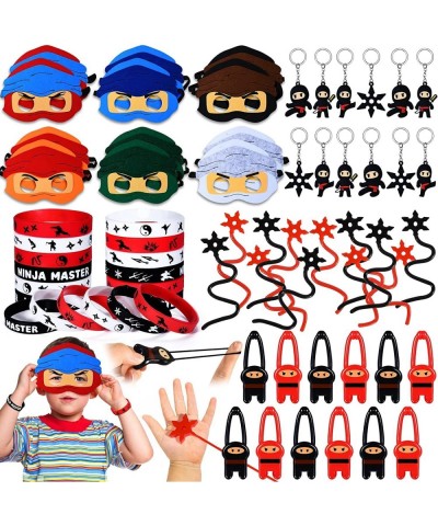 60Pcs Ninja Party Favors for Kids Birthday with Warrior Karate Party Favor Masks Sticky Hand Stretchy Flying Slingshot Wristb...