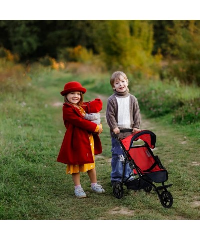 Hushlily® Baby Doll Jogger Stroller with Adjustable Canopy & Basket Foldable with Smooth Rolling Wheels (Red & Blue) $73.52 D...