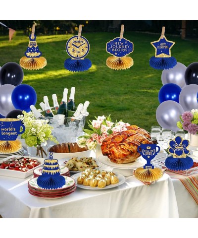 Retirement Party Decorations for Men and Women 8pcs Retirement Party Centerpiece Honeycomb Glitter Blue and Gold Retired Deco...