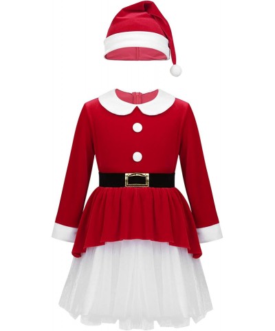 Girls Christmas Long Sleeve Snowball Carol Swing Dress with Santa Hat Xmas Party Costume $32.06 Kids' Costumes