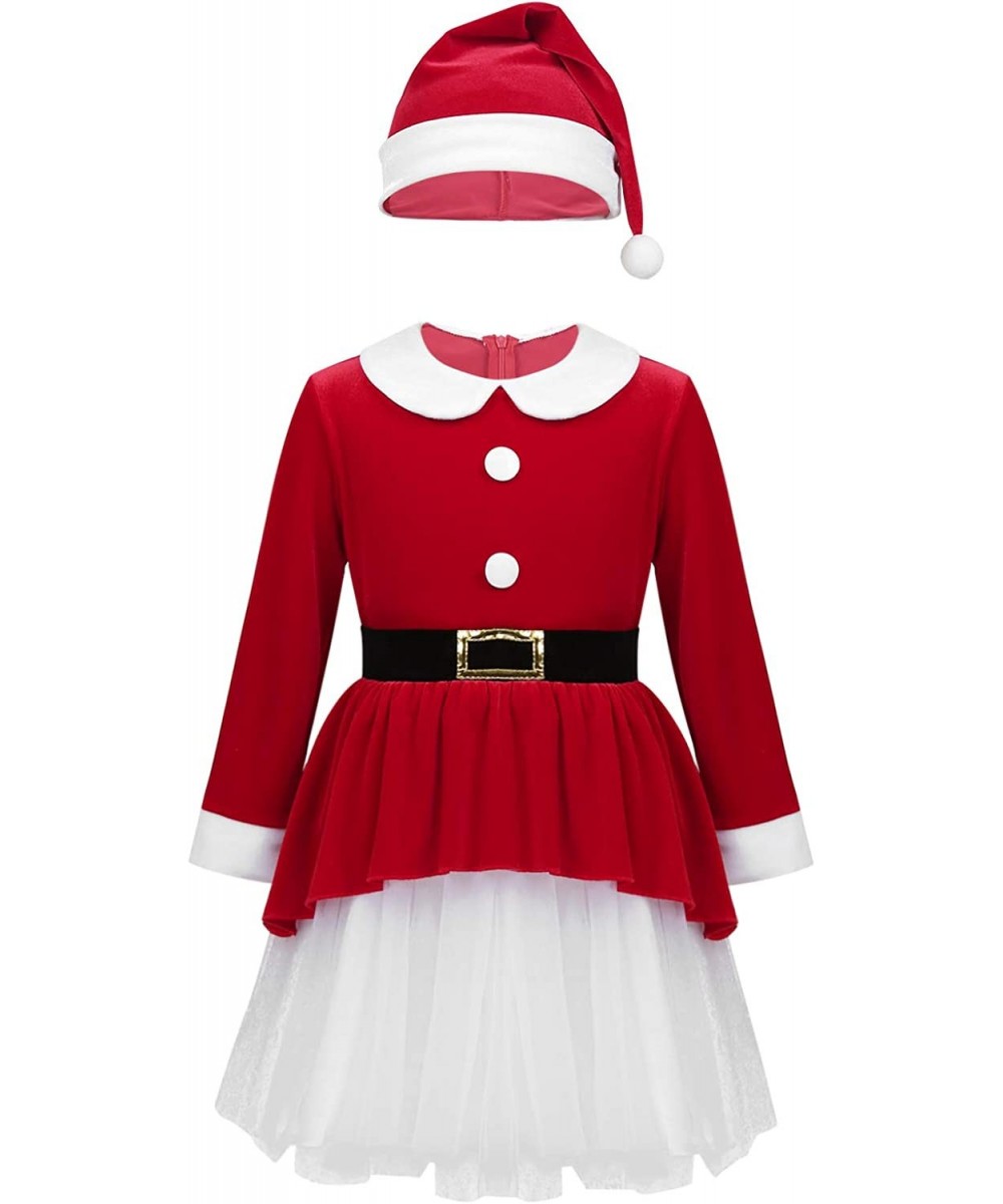 Girls Christmas Long Sleeve Snowball Carol Swing Dress with Santa Hat Xmas Party Costume $32.06 Kids' Costumes