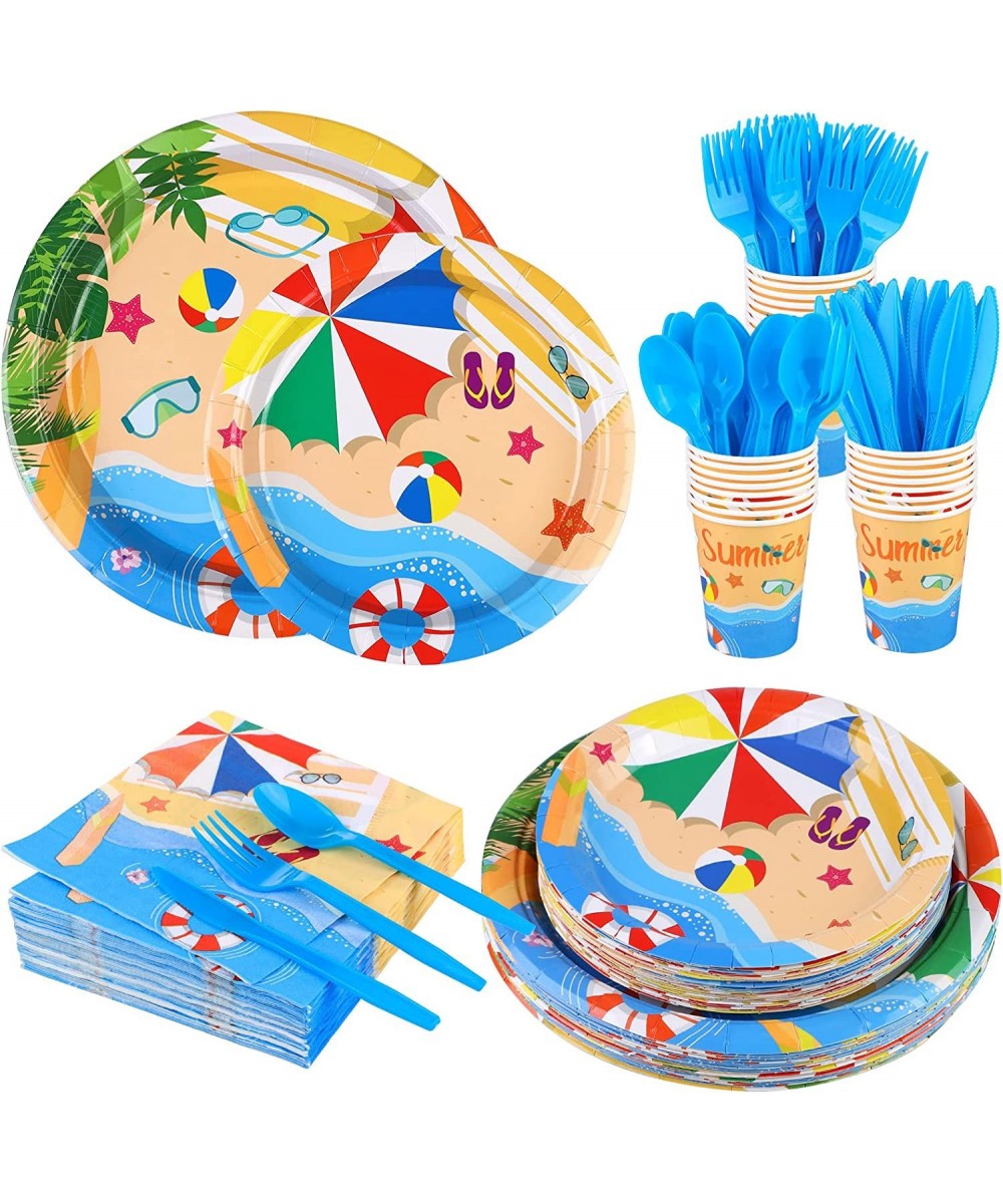 192 Pieces Beach Party Supplies Summer Pool Party Tableware Set Including Beach Party Paper Plates Napkins Cups Forks Knives ...