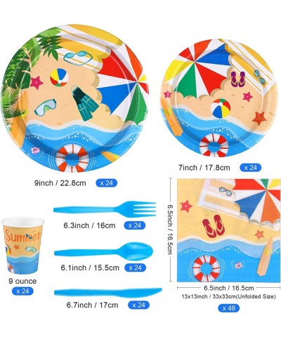 192 Pieces Beach Party Supplies Summer Pool Party Tableware Set Including Beach Party Paper Plates Napkins Cups Forks Knives ...