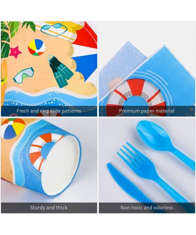 192 Pieces Beach Party Supplies Summer Pool Party Tableware Set Including Beach Party Paper Plates Napkins Cups Forks Knives ...