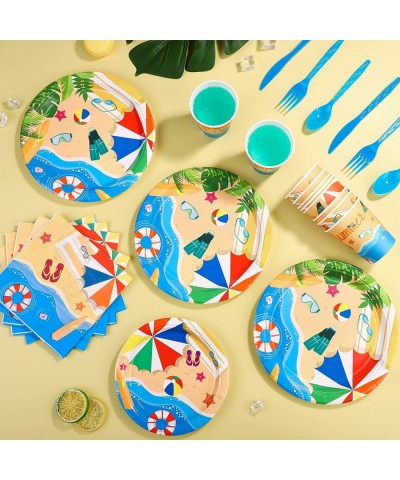 192 Pieces Beach Party Supplies Summer Pool Party Tableware Set Including Beach Party Paper Plates Napkins Cups Forks Knives ...