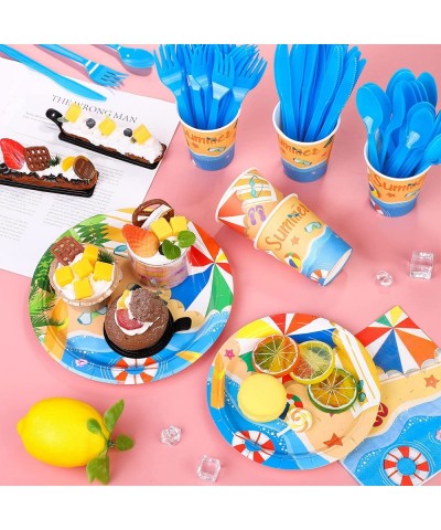 192 Pieces Beach Party Supplies Summer Pool Party Tableware Set Including Beach Party Paper Plates Napkins Cups Forks Knives ...