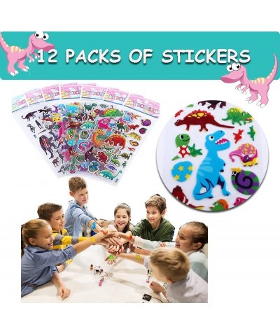 70 PCS Dinosaur Party Favors Carnival Prizes Toys With Slap Bracelets Rings Keychains 3D Puffy Stickers Goodie Bag dinosaur b...