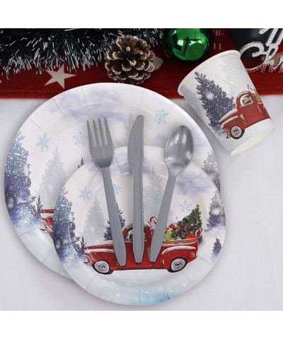 150PCS Christmas Paper Plates - Christmas Party Plates with Car and Christmas Tree Design Include 25PCS 9‘’ Dinner Plates 25P...