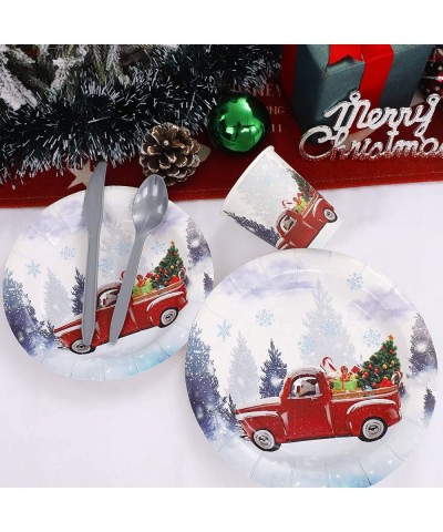 150PCS Christmas Paper Plates - Christmas Party Plates with Car and Christmas Tree Design Include 25PCS 9‘’ Dinner Plates 25P...