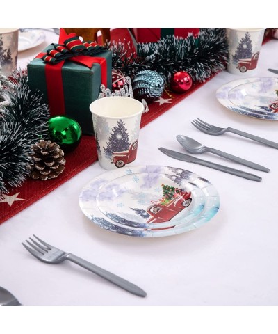 150PCS Christmas Paper Plates - Christmas Party Plates with Car and Christmas Tree Design Include 25PCS 9‘’ Dinner Plates 25P...