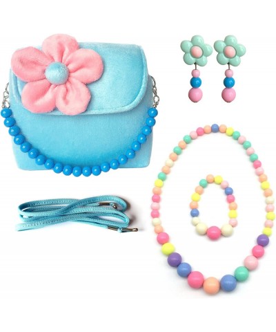 Little Girl Bag Beauty Set Plush Handbag + Flower-Shaped Clip-on Earrings + Necklace and Bracelet Set (Blue) $20.26 Plush Purses