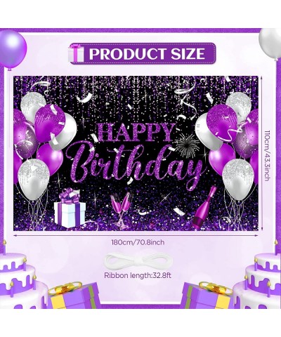 Black Purple and Silver Birthday Decoration Banner Large Happy Birthday Banner for Girls Women Men Purple and Black Birthday ...