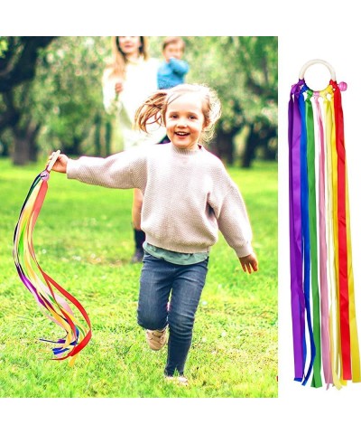 2pcs Rainbow Hand Kites with Bells Dancing Ribbon Streamer Wand Toy for Kids Play in Party Holiday Celebration Birthday Party...