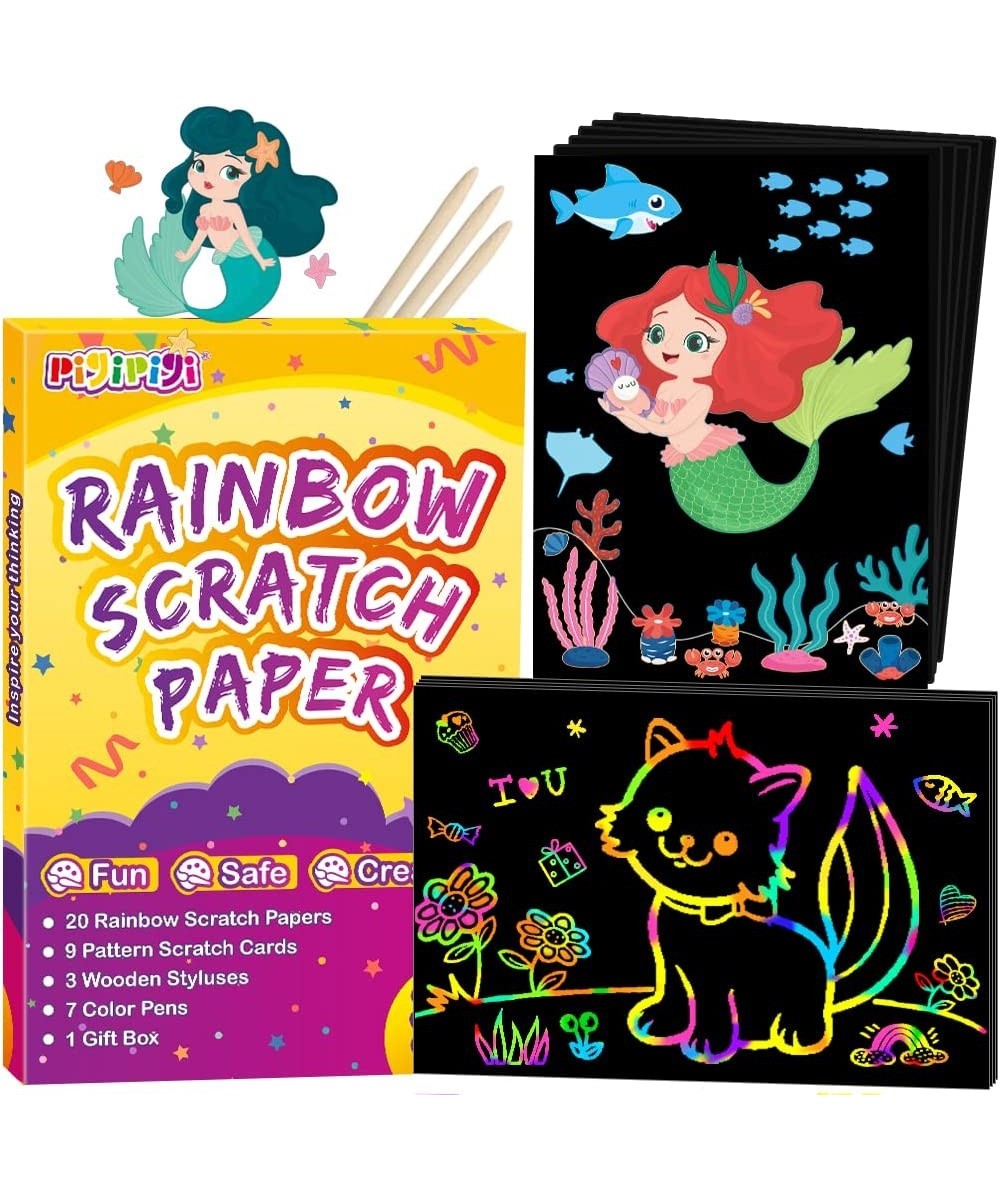 QXNEW Girls Art and Craft Gifts: 2 Styles Rainbow Scratch Off Paper Art Set for Kids Color Doodle Drawing Supply Kit Board No...