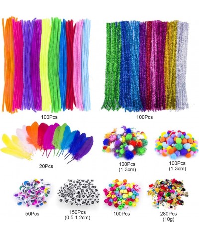 Art and Crafts Supplies - 1000 Pcs Craft Art Supply Kit Pipe Cleaners Pompoms Sequins Pony Beads Colorful Feather Google Eyes...