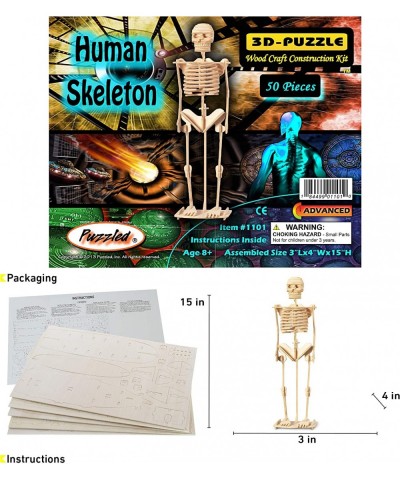 3D Puzzle Human Skeleton Wood Craft Construction Model Kit Fun & Educational DIY Wooden Toy Assemble Model Unfinished Craftin...