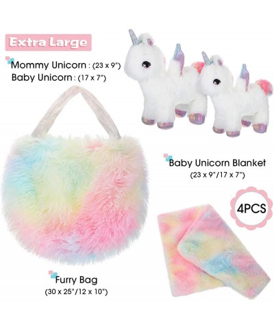 4 Pieces Unicorn Toys for Girls Plush Stuffed Unicorn Toys XL Furry Bag and Doll Blanket Adorable Plush Stuffed Animal Toy fo...