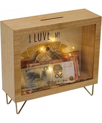 Piggy Banks for Adults Decorative Shadow Box Wooden Frame Coin Bank Money Bank Sized 11.8*4.7*11 Inch Natural Wood Money Box ...