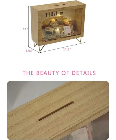 Piggy Banks for Adults Decorative Shadow Box Wooden Frame Coin Bank Money Bank Sized 11.8*4.7*11 Inch Natural Wood Money Box ...