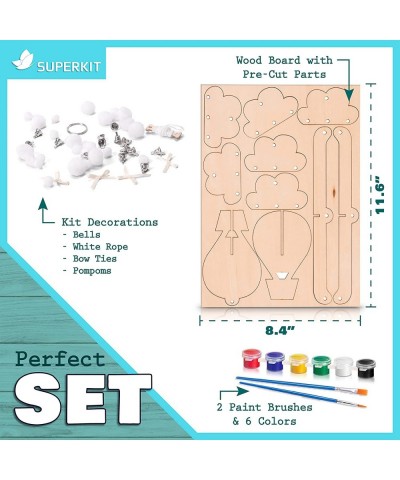 AIR Balloon Wood Kit: Complete Hanging Mobile DIY Art Craft Set with Laser Cut Outs Clouds Bracket Bells Pompoms Thread Bows ...