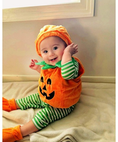 Newborn Toddler Baby Girl Boy Halloween Pumpkin Costumes Sleeveless Romper Jumpsuit with Hat Cute Halloween Outfits $39.90 Ki...