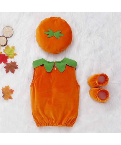 Newborn Toddler Baby Girl Boy Halloween Pumpkin Costumes Sleeveless Romper Jumpsuit with Hat Cute Halloween Outfits $39.90 Ki...