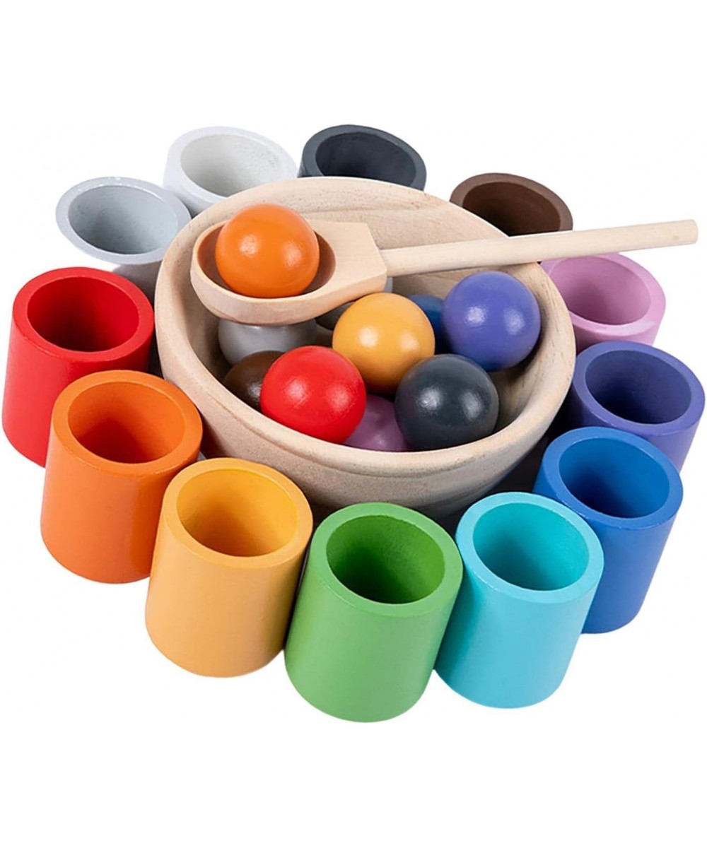 Wooden Rainbow Balls in Cups Montessori Toy Fine Motor Early Education Toys Preschool Learning Material Educational Counting ...