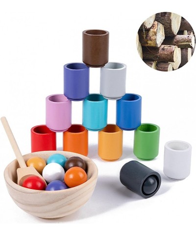 Wooden Rainbow Balls in Cups Montessori Toy Fine Motor Early Education Toys Preschool Learning Material Educational Counting ...