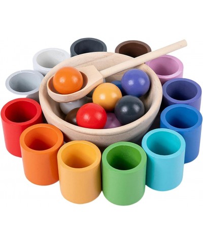 Wooden Rainbow Balls in Cups Montessori Toy Fine Motor Early Education Toys Preschool Learning Material Educational Counting ...