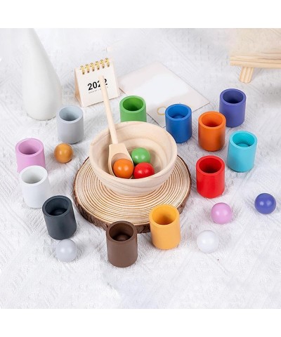 Wooden Rainbow Balls in Cups Montessori Toy Fine Motor Early Education Toys Preschool Learning Material Educational Counting ...