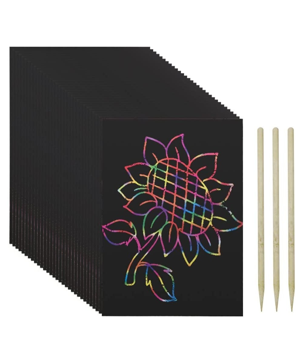 30 Pieces 16K(10.11 x 6.97 inches) Scratch Paper Art Set Magic Rainbow Scratch Paper Black Scratch Art Paper for DIY Christma...