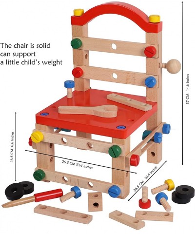 Wooden Nuts and Bolts Set - Construction Work Bench Chair - Wooden Construction Kits for Kids - Wooden Toys for 4 Years Old -...