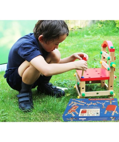 Wooden Nuts and Bolts Set - Construction Work Bench Chair - Wooden Construction Kits for Kids - Wooden Toys for 4 Years Old -...