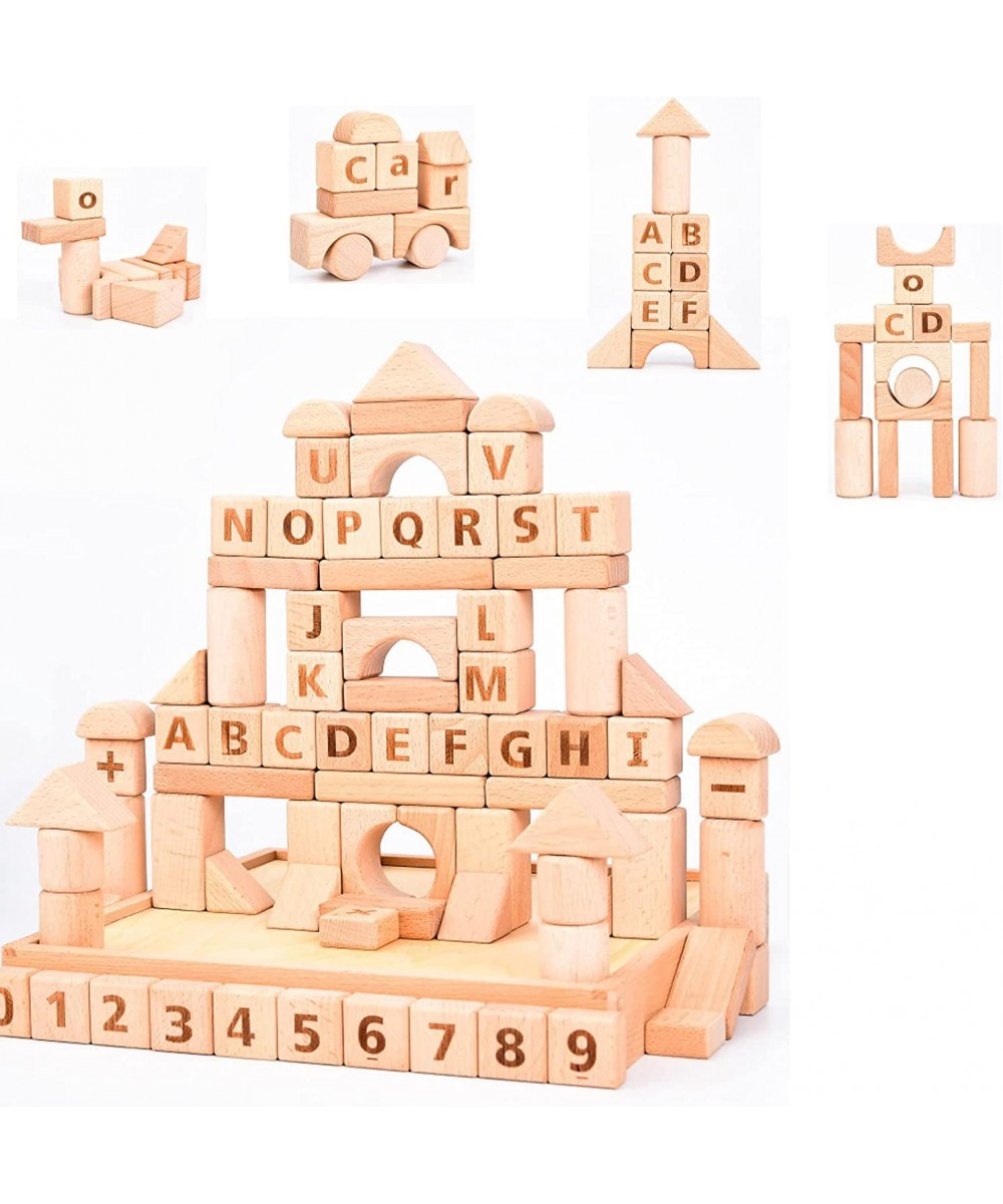 Wooden Building Blocks Set 82PCS Nature Beech Wooden Stacking Blocks with Wooden Storage Tray Montessori Toys for Kids $31.44...