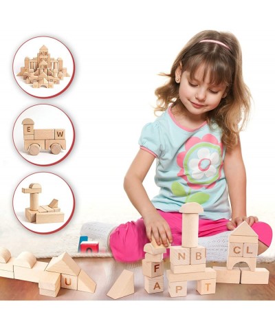 Wooden Building Blocks Set 82PCS Nature Beech Wooden Stacking Blocks with Wooden Storage Tray Montessori Toys for Kids $31.44...