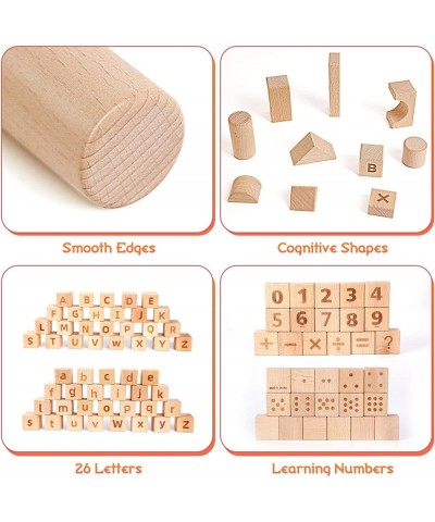 Wooden Building Blocks Set 82PCS Nature Beech Wooden Stacking Blocks with Wooden Storage Tray Montessori Toys for Kids $31.44...