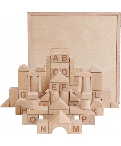 Wooden Building Blocks Set 82PCS Nature Beech Wooden Stacking Blocks with Wooden Storage Tray Montessori Toys for Kids $31.44...