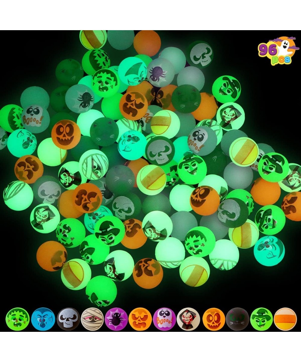 Halloween Bouncing Balls for Kids 96 pcs Halloween Theme Designs Glow in The Dark Bouncing Balls for Halloween Party and Supp...