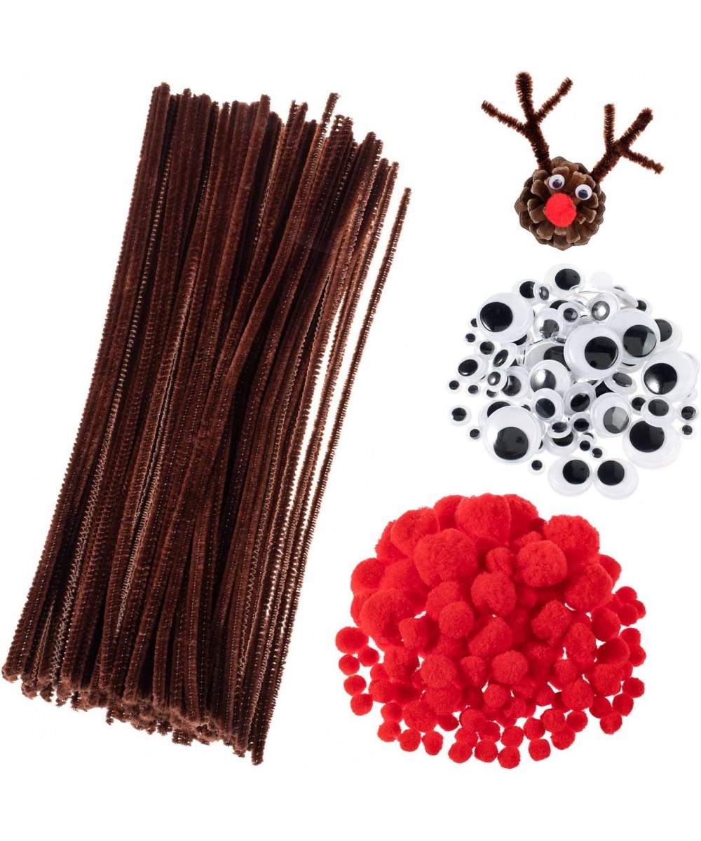 350 Pcs Brown Pipe Cleaners Set Including 100 Pcs Brown Craft Chenille Stems 100 Pcs Multi Sized Wiggle Googly Eyes and 150 P...