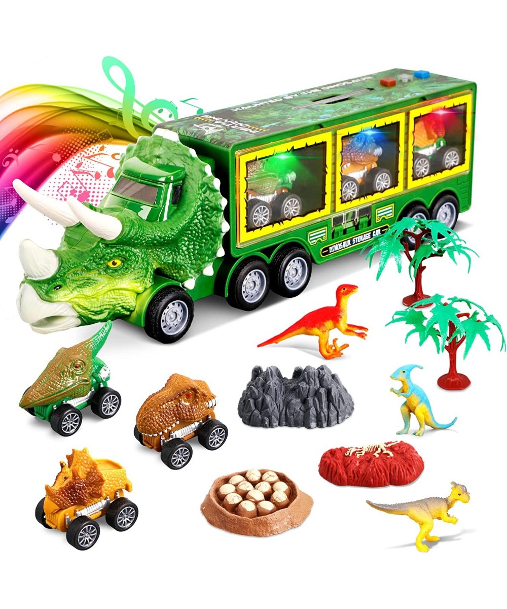 Dinosaur Toy Truck for Kids 3-7 with Flash Light Music & Roaring 10 in 1 Dinosaur Toys for Boys and Girls 3 Pull Back Dinosau...