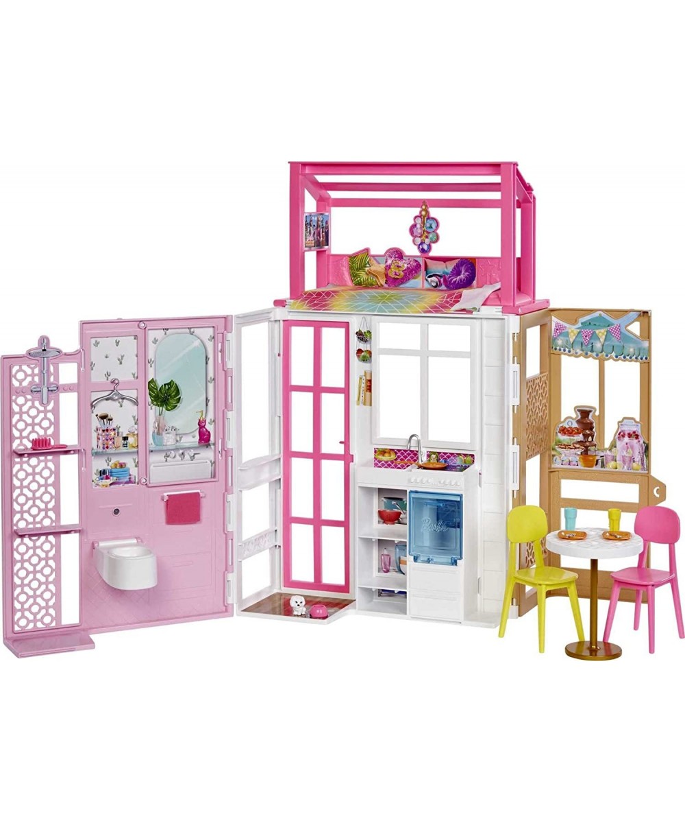 Dollhouse with 2 Levels & 4 Play Areas Fully Furnished House with Pet Puppy & Accessories Gift for Kids 3 Years Old and Up [A...