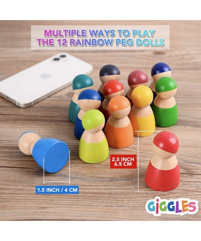 Wooden Rainbow Stacking Toy Playset – 6 Colorful Stacking Blocks & 12 Wooden People Rainbow Baby Toy Rainbow Stacker & Brain ...