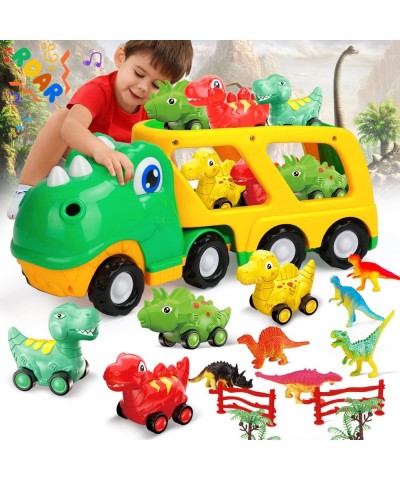 Toddler Car Toy for 1+ Year Old Dinosaur Transport Carrier Truck with 4 Pull Back Dinosaur Cars Dino Figures Dinosaur Toys fo...